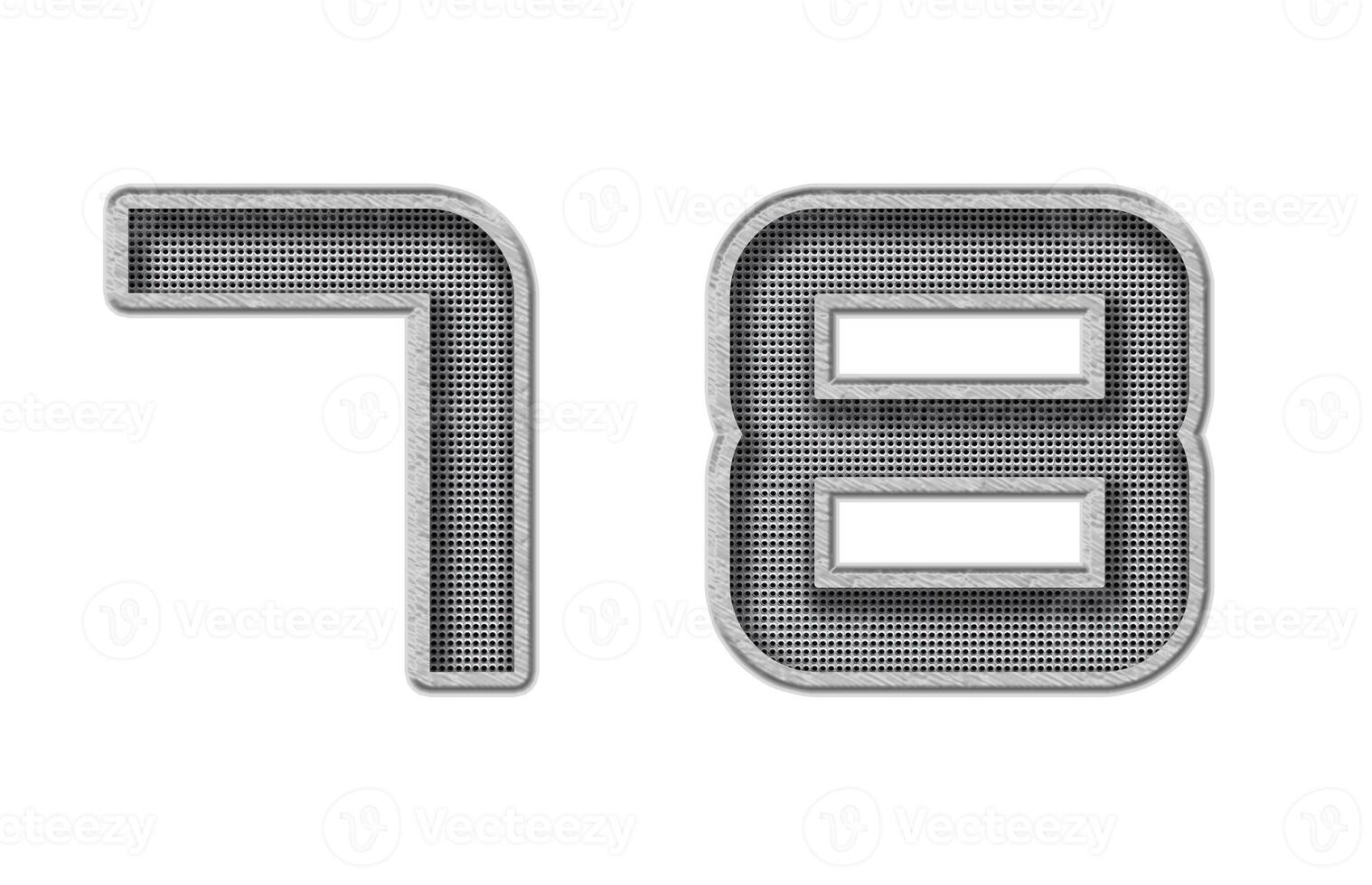 A set of numbers 78, silver metal perforated photo