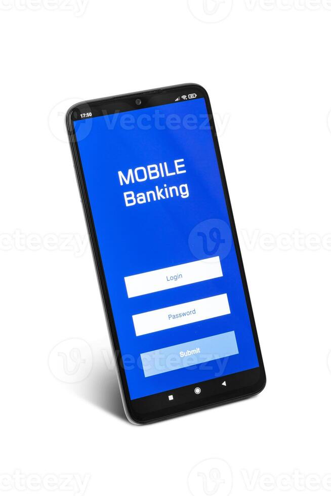 Smartphone with the application for used personal username and password for account mobile banking photo