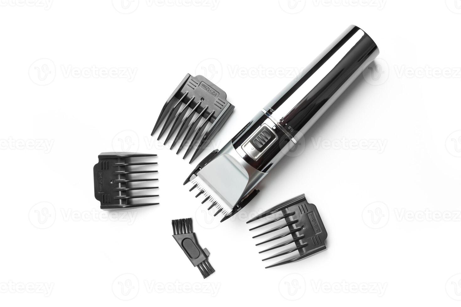 Beard trimmer and 3 variance comb on isolated white background photo