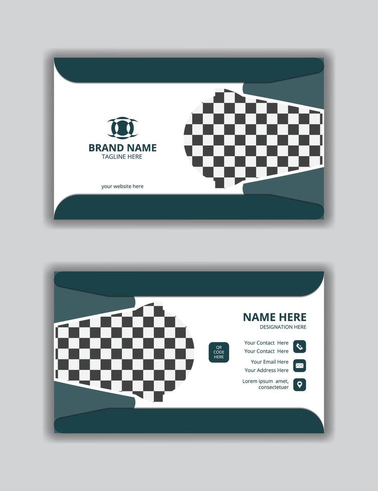 Modern Business Card - Creative and Clean Business Card Template, dark green shaps and with image Business Card Template. vector