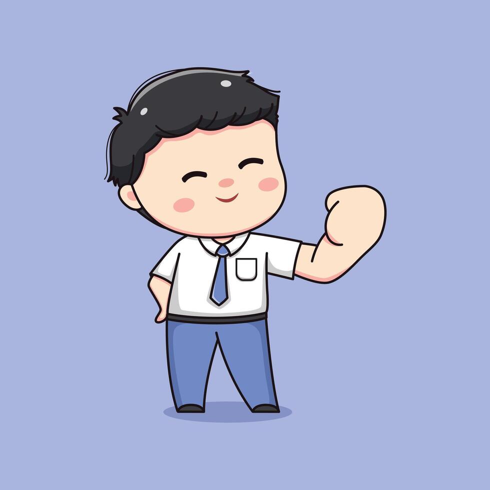 cute high school student boy feeling proud chibi kawaii vector