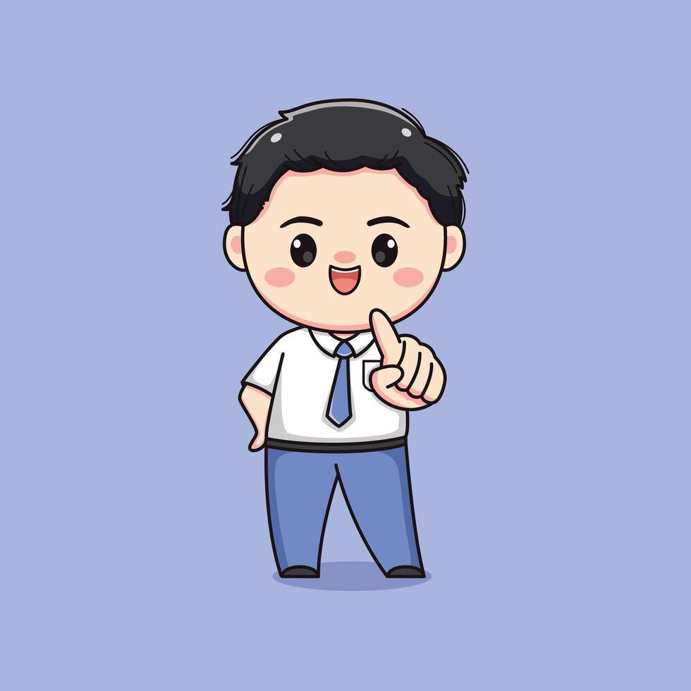 cute high school student boy with pointing finger chibi kawaii vector