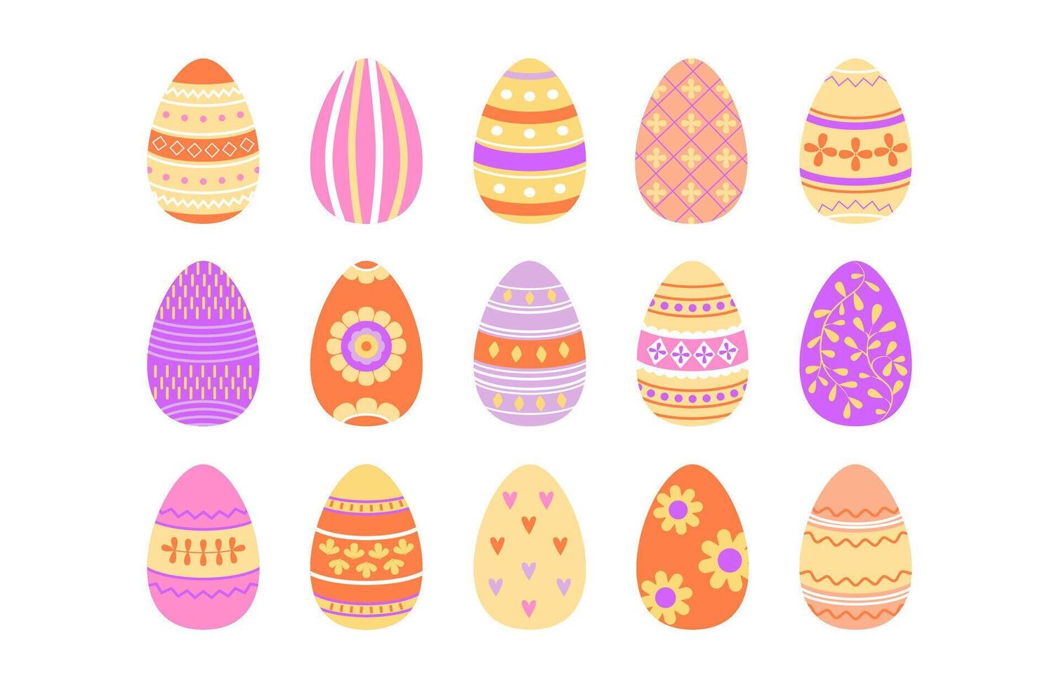 Colorful festive Easter eggs. Holiday decorative eggs. Doodles and icons. Festive egg's ornament. Spring holidays. Modern bold vibrant colors. vector