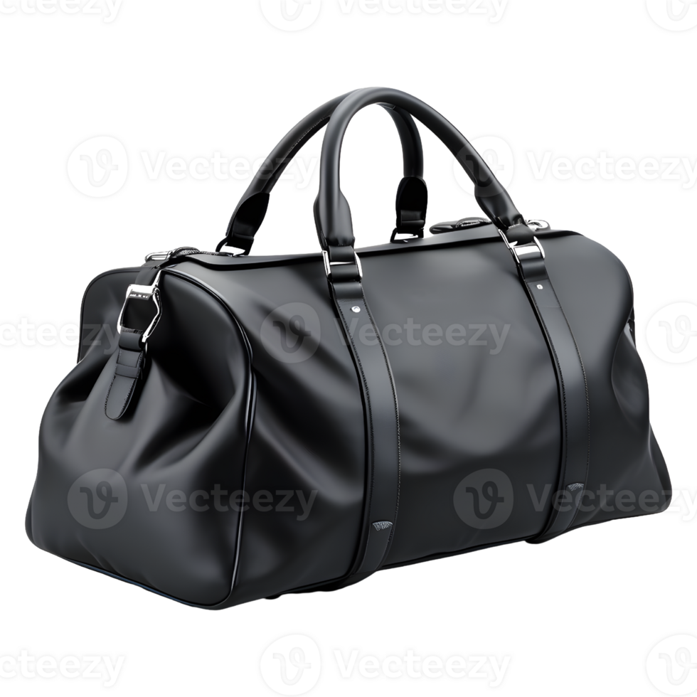 AI generated Black Leather Bag Isolated on Transparent Background png