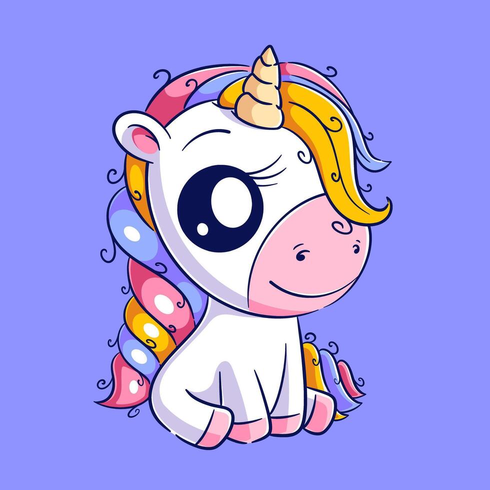 A cute unicorn is sitting alone vector