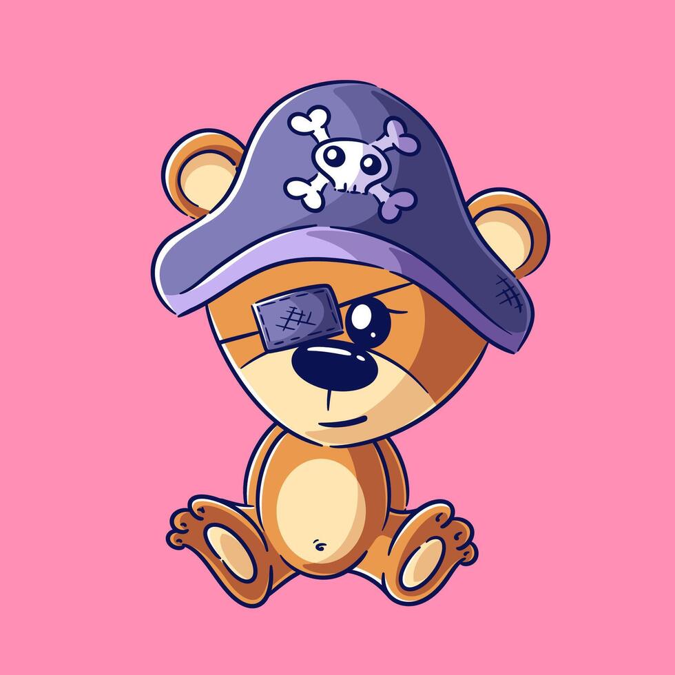 Cute bear wearing a pirate hat vector