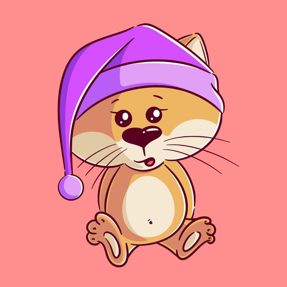 Cute cat wearing head warmer, vector cartoon