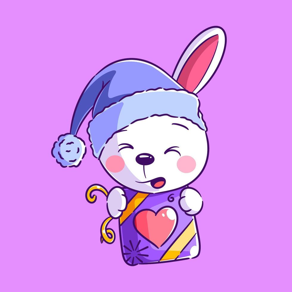 Cute bunny wearing head warmer and bringing gifts vector