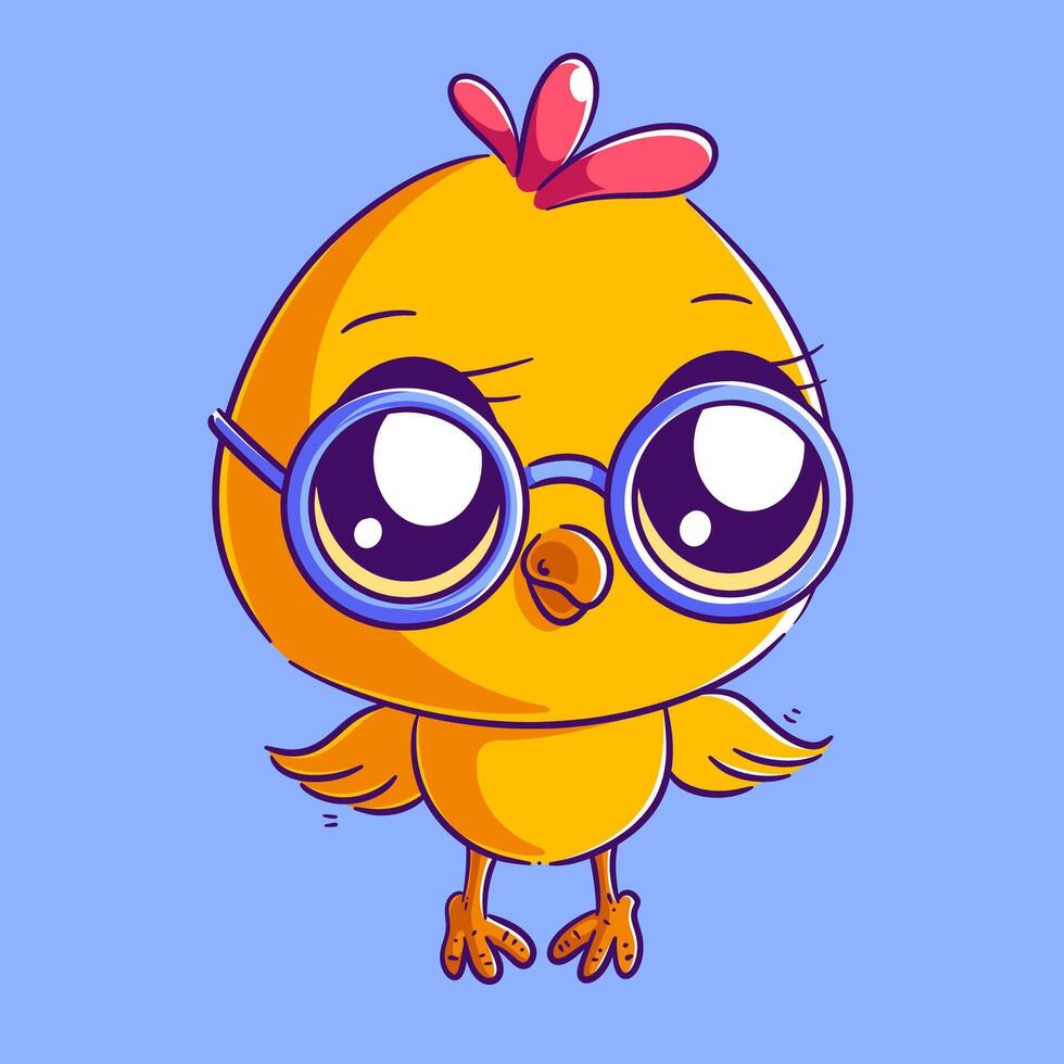 Cute chick wearing glasses, vector cartoon