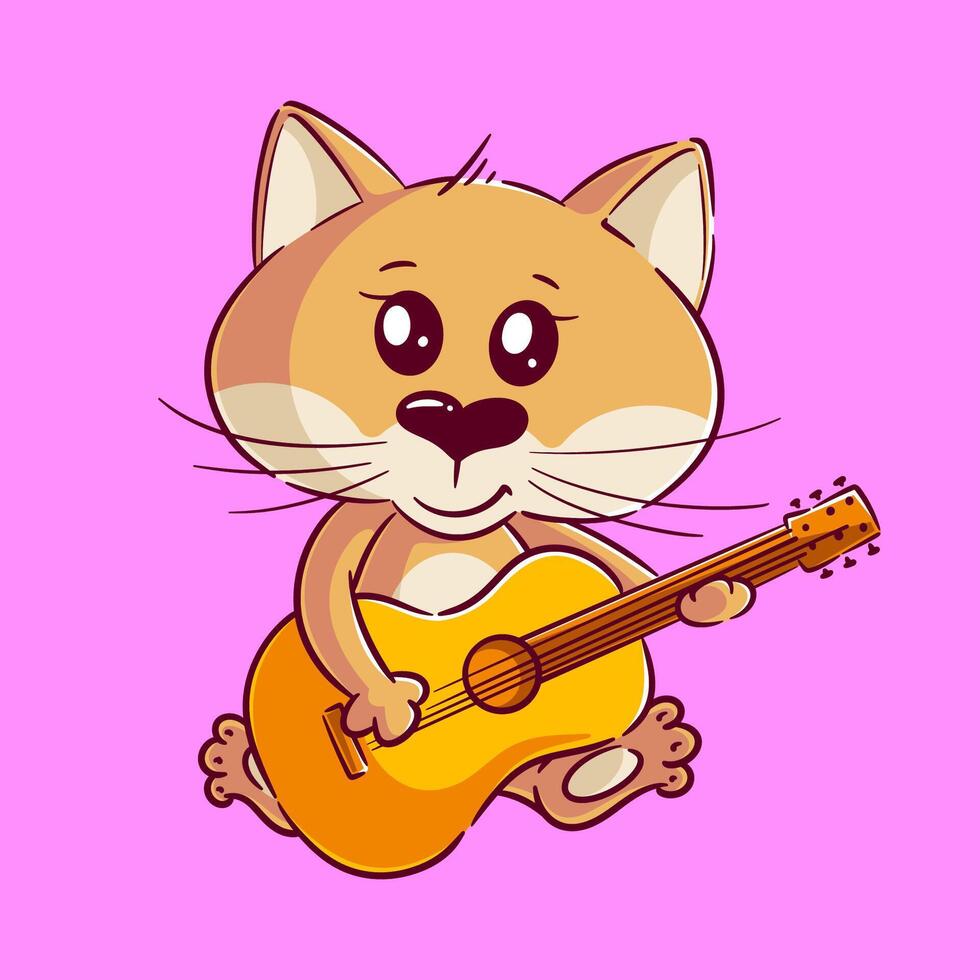 linda gato obras de teatro guitarra, vector dibujos animados