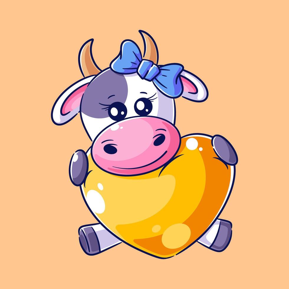 Cute cow wearing a hair band and carrying a heart vector