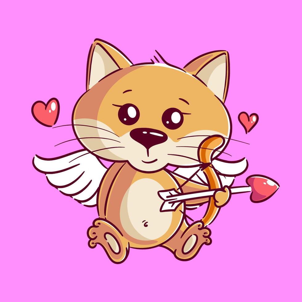 Cute cat becomes an angel of love, vector illustration