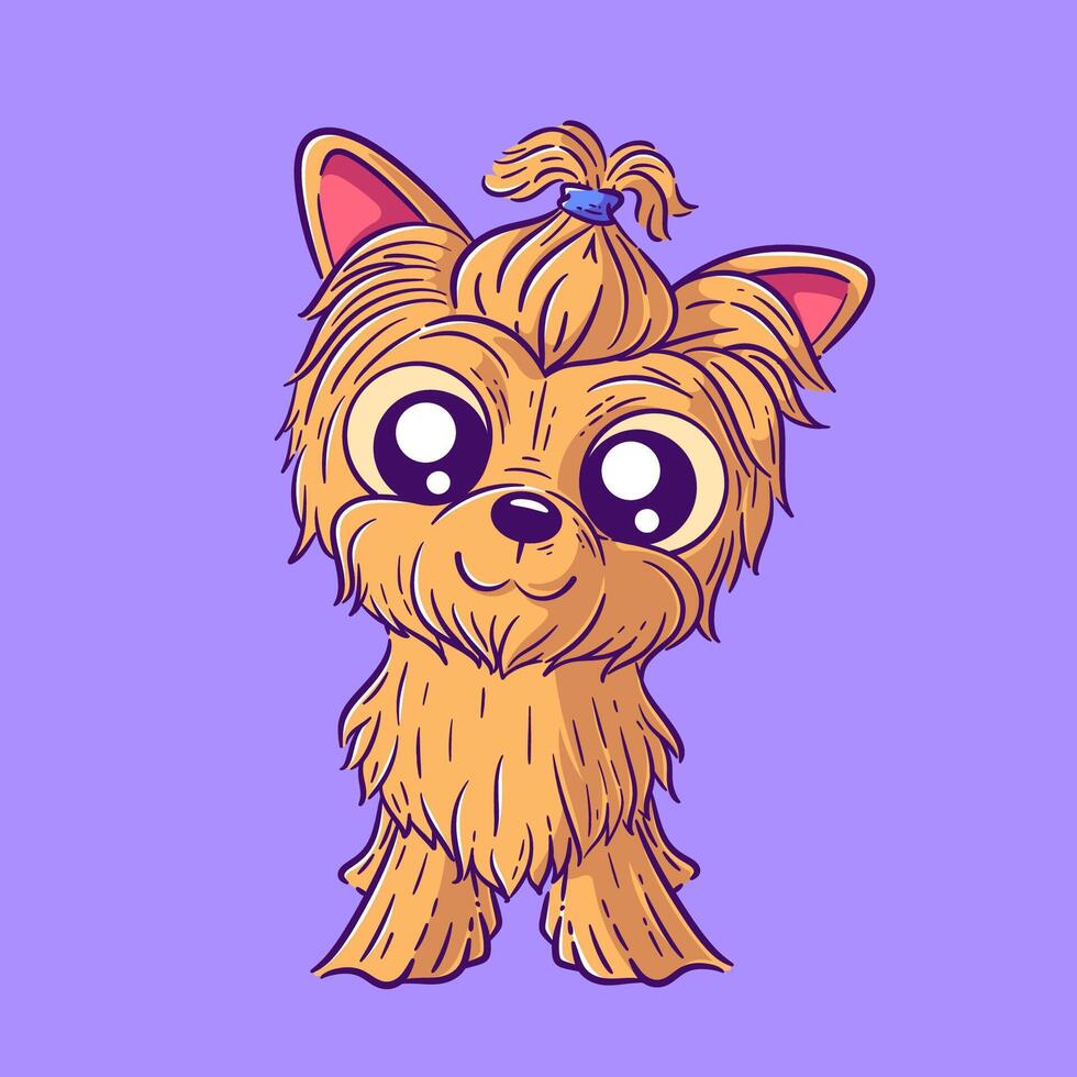 Cute puppy wearing bow, vector illustration