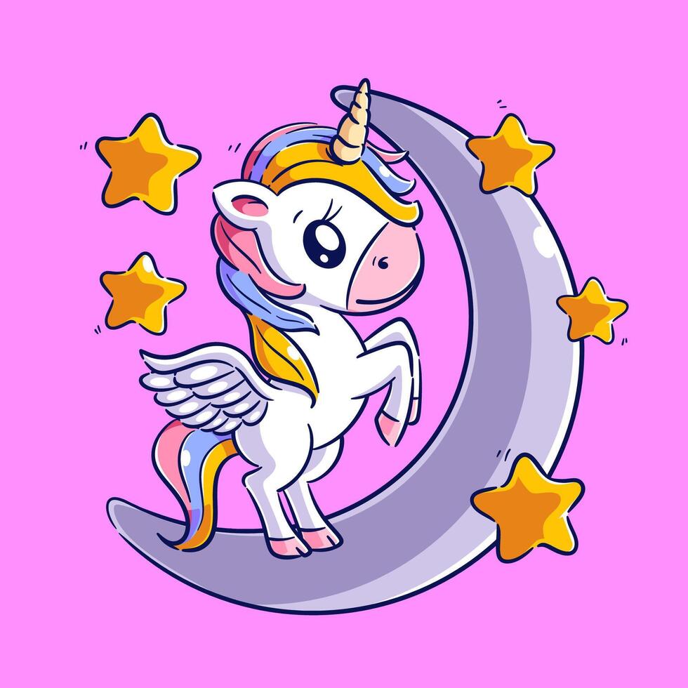 A cute unicorn is on the moon vector