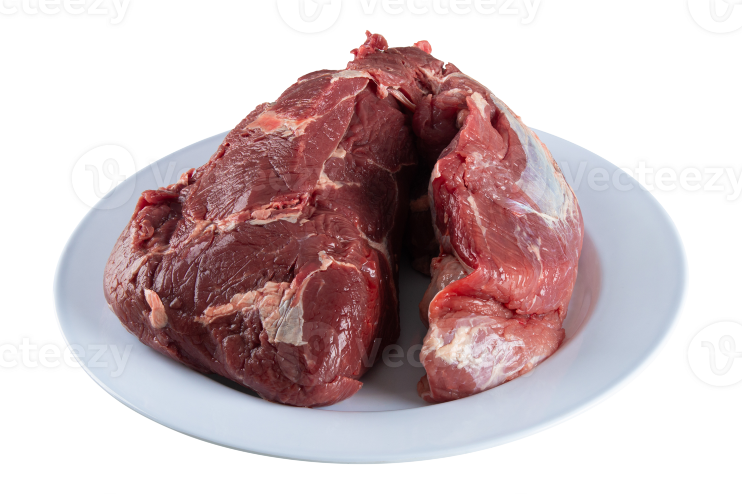 Plate with raw beef meat with transparent background png