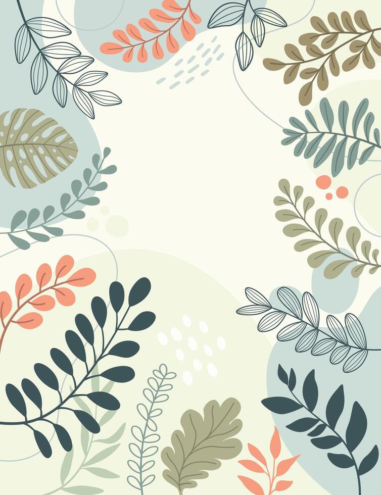 diseño de fondo de marco de banner. ilustración de vector de fondo de cartel colorido. plantas exóticas, ramas, impresión de arte para belleza, moda y productos naturales, bienestar, boda y evento.