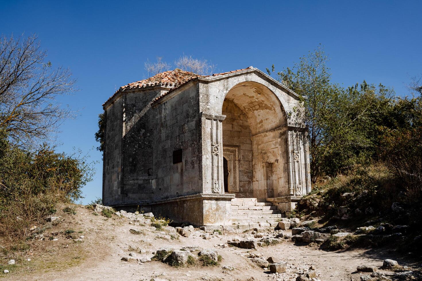 Ancient building of stone, the mausoleum of the princess. Architectural structure made of stone. ancient places photo
