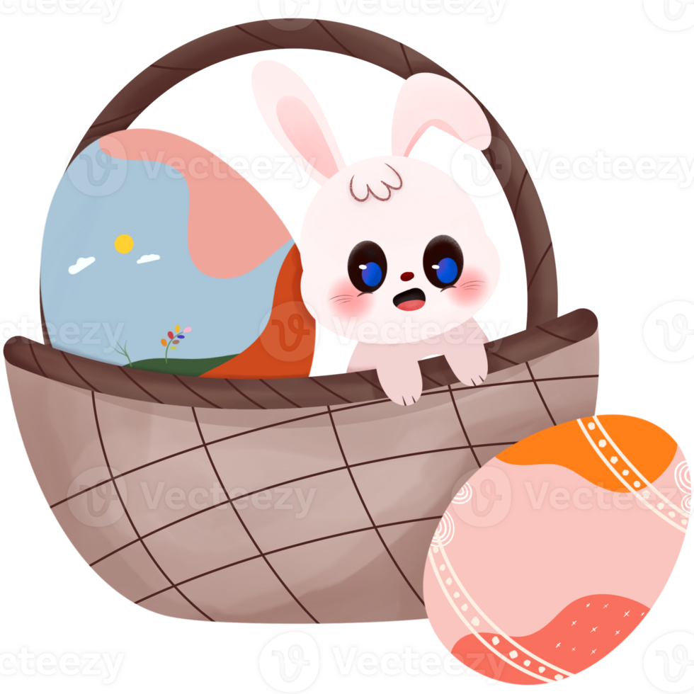 Rabbit in basket with eggs png