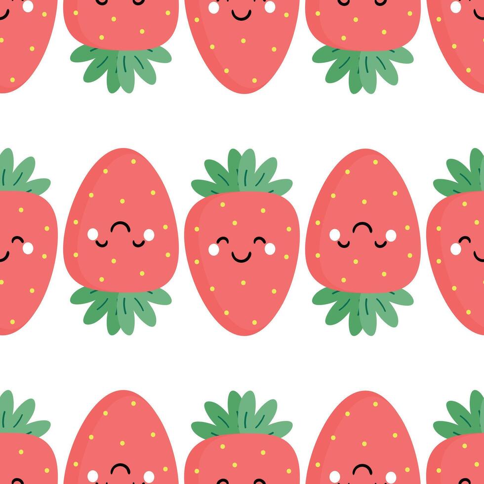 Seamless pattern with cute cartoon strawberries, for fabric print, textile, gift wrapping paper. colorful vector for children, flat style