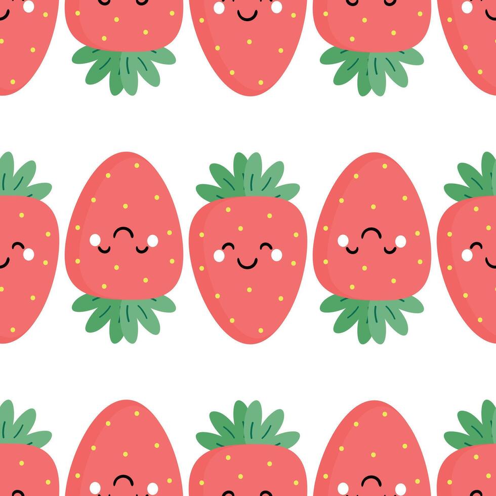 Seamless pattern with cute cartoon strawberries, for fabric print, textile, gift wrapping paper. colorful vector for children, flat style