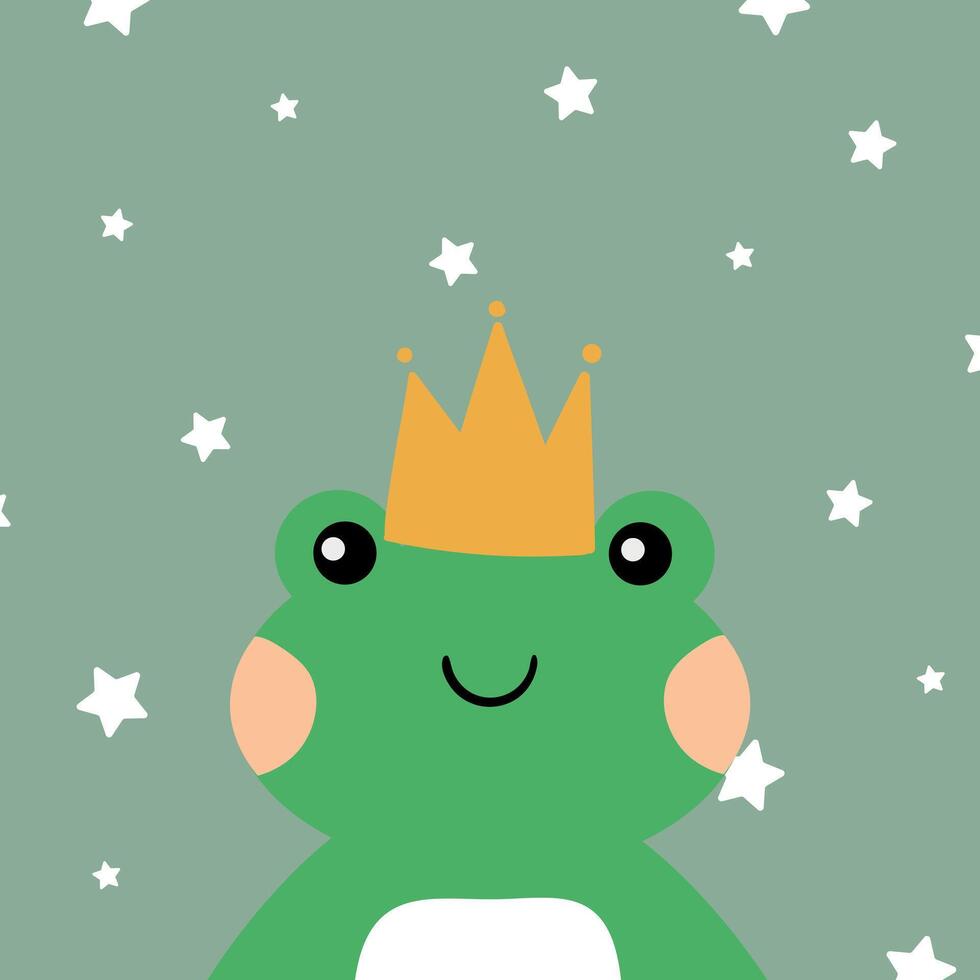 Cute illustration of a cartoon frog wearing a crown with cute handwriting. cute animal wallpapers, backgrounds and cards vector
