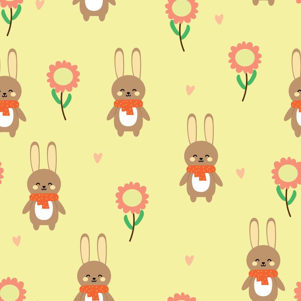 Seamless pattern with cute cartoon rabbits and flowers for fabric print, textile, gift wrapping paper. children's colorful vector, flat style vector