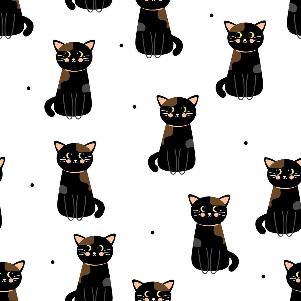Seamless pattern with cute cartoon black cats for fabric print, textile, gift wrapping paper. children's colorful vector, flat style vector