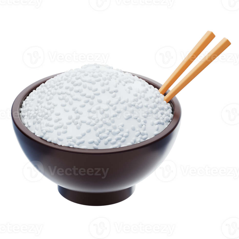 Rice Bowl with Chopstick 3D Icon. Asian food png