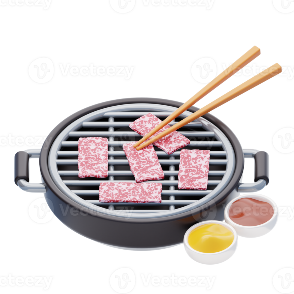 yakiniku 3d icon. yakiniku in a smokeless roaster for Grilled meat 3d illustration png