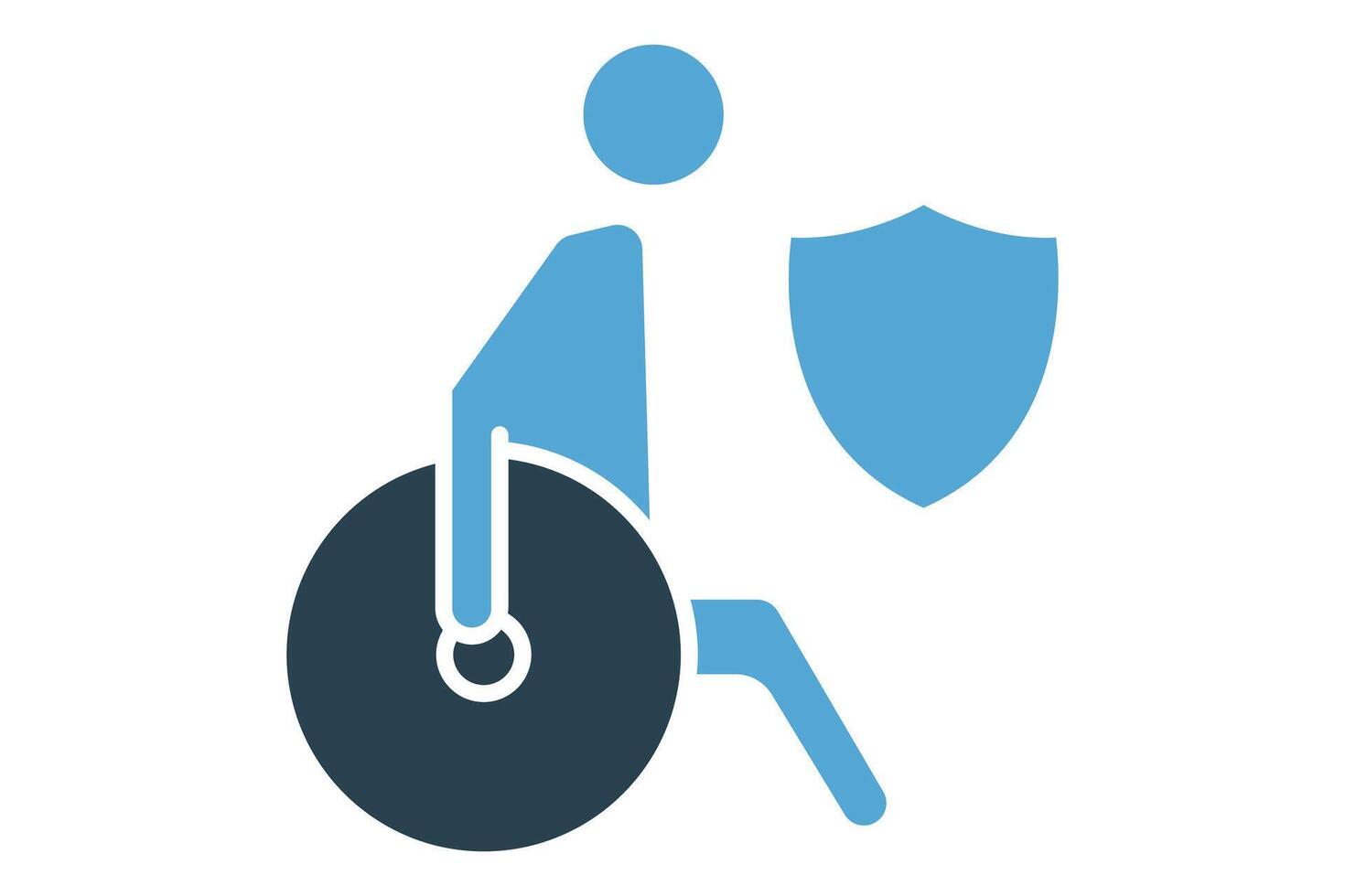 disability insurance icon. wheelchair icon with shield. icon related to disability. solid icon style. element illustration vector