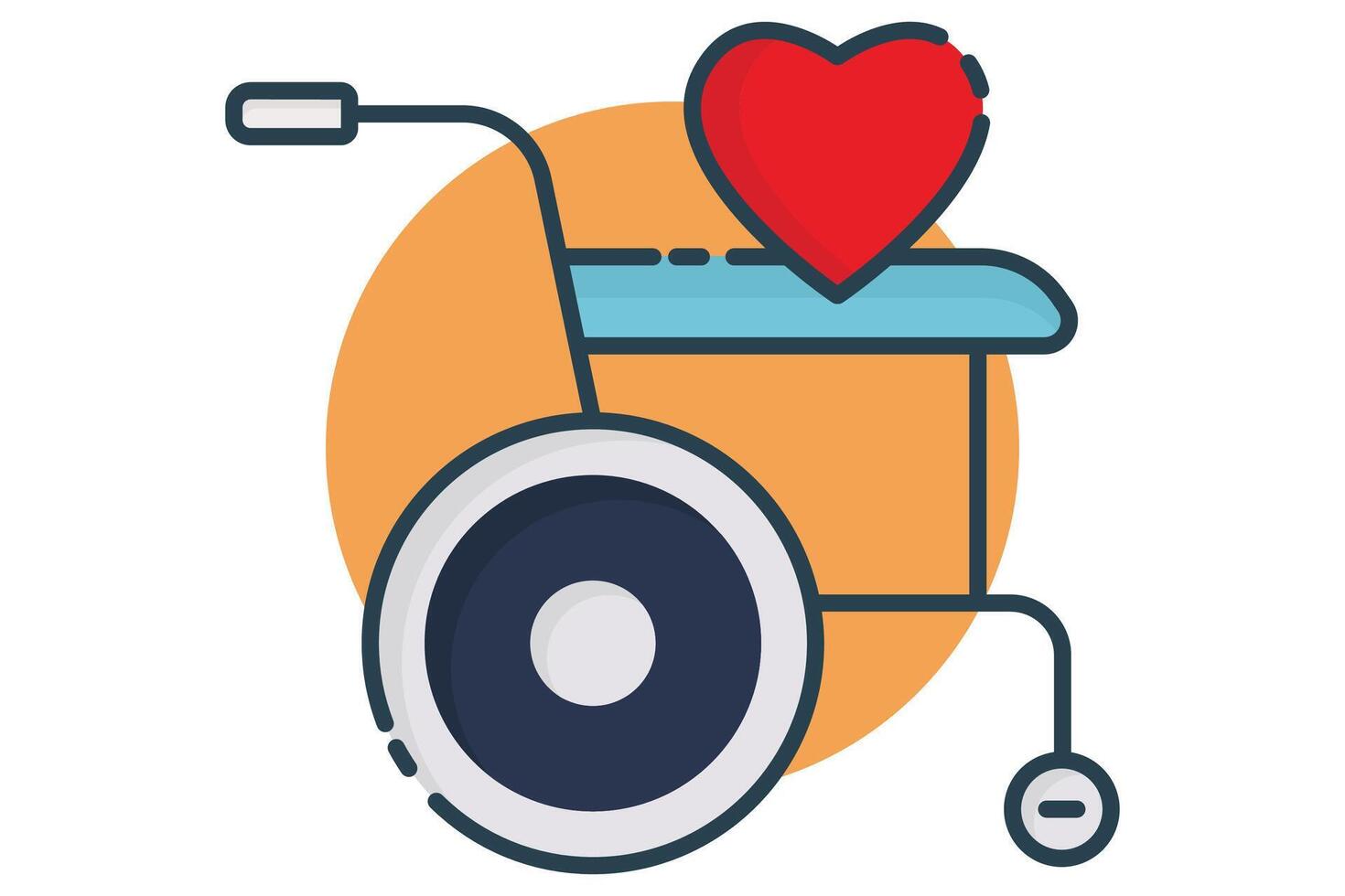 handicap solidarity icon. wheelchair icon with heart. icon related to disability. flat line icon style. element illustration vector