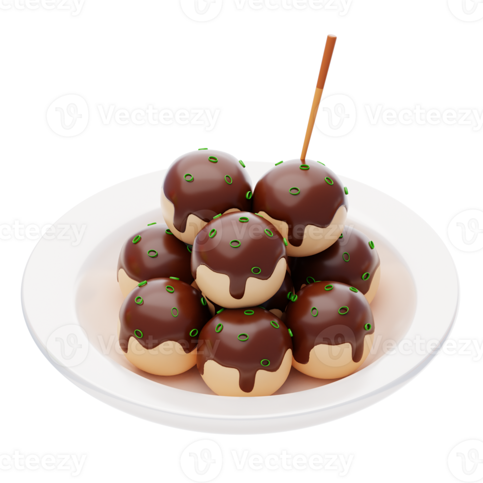 Takoyaki 3D Icon. Takoyaki balls. apanese traditional food png