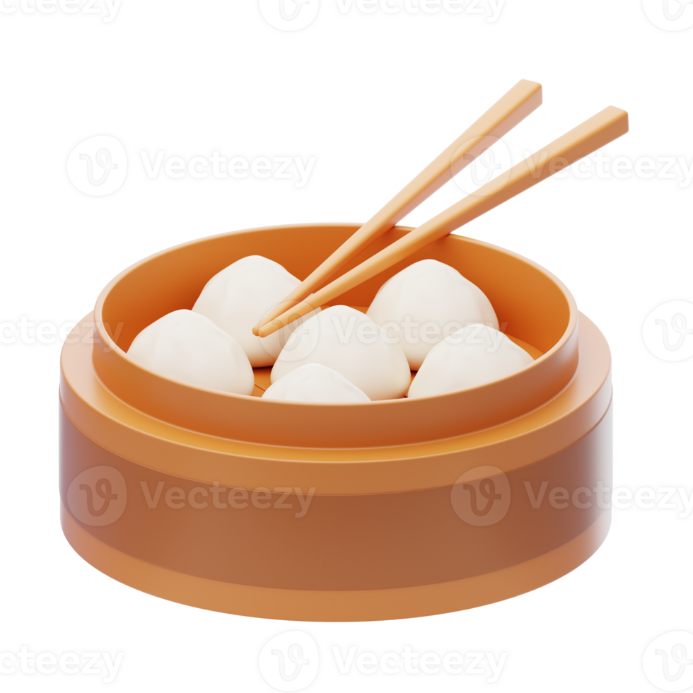 Dim Sum 3D Icon. Dim Sum With Chopstick 3D Illustration png