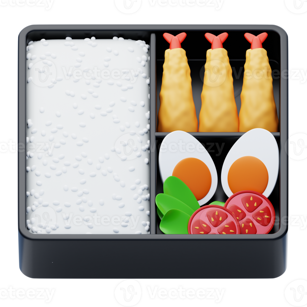 Japanese bento box 3d illustration. bento box 3d icon. tempura 3d icon png