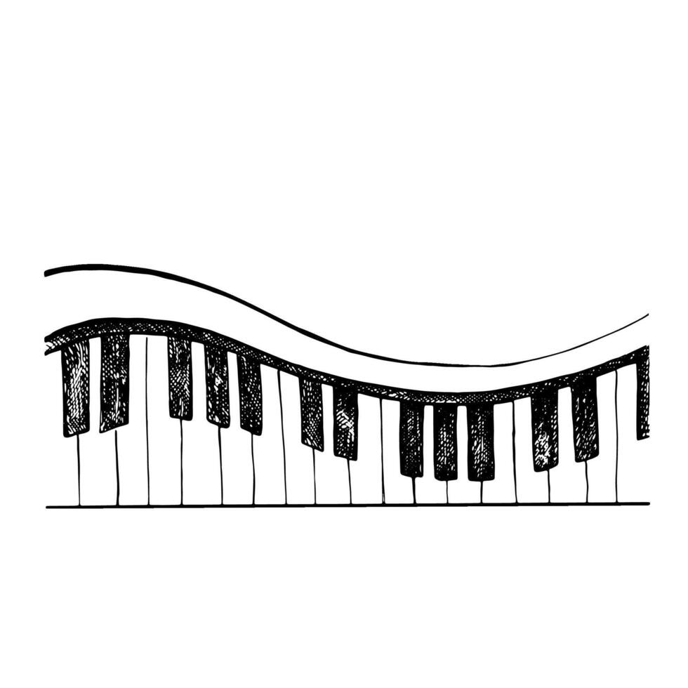 Musical piano or synthesizer keys, graphic vector black and white illustration. For the design of posters, flyers and invitation cards. For posters, banners and postcards.
