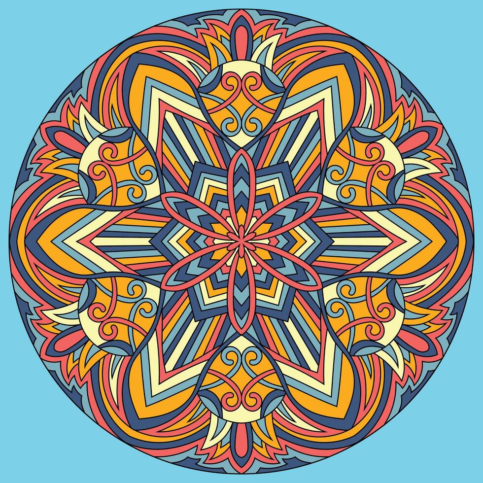 flor mandala diseño, vector ilustración en azul antecedentes