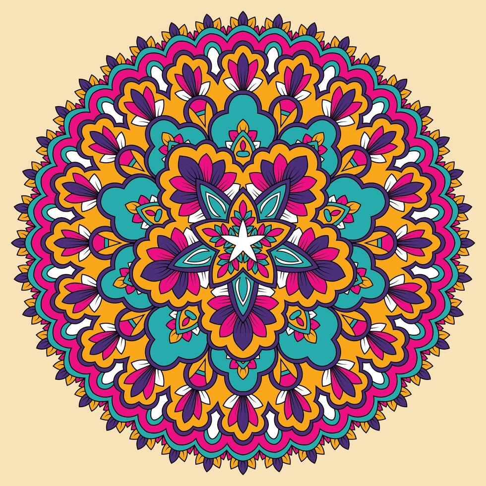Colorful floral mandala background Vector hand drawn doodle art Decorative flower Coloring book page Pro Vector