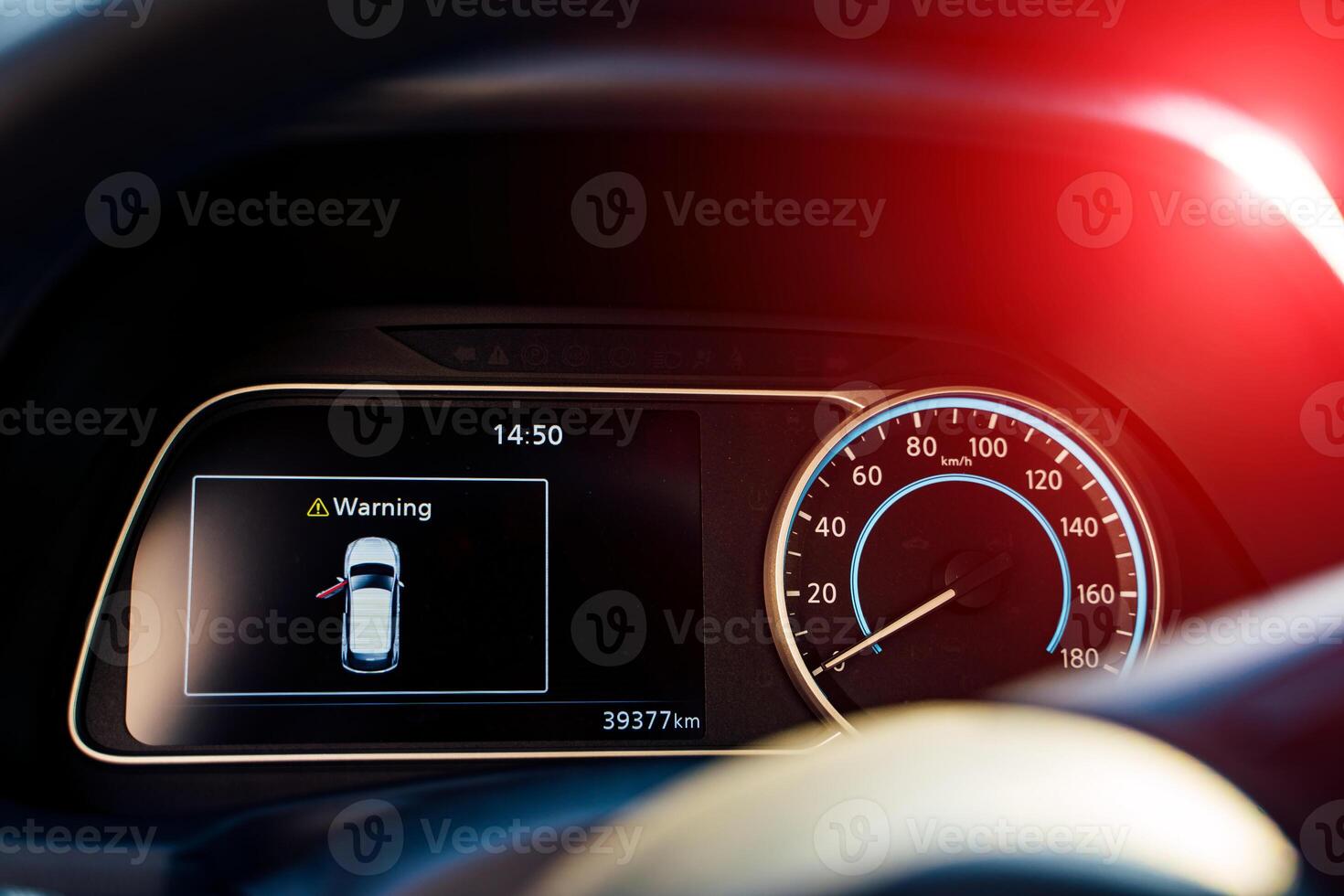 Modern car instrument panel dashboard with car dashboard. Hybrid car dashboard speedometer photo