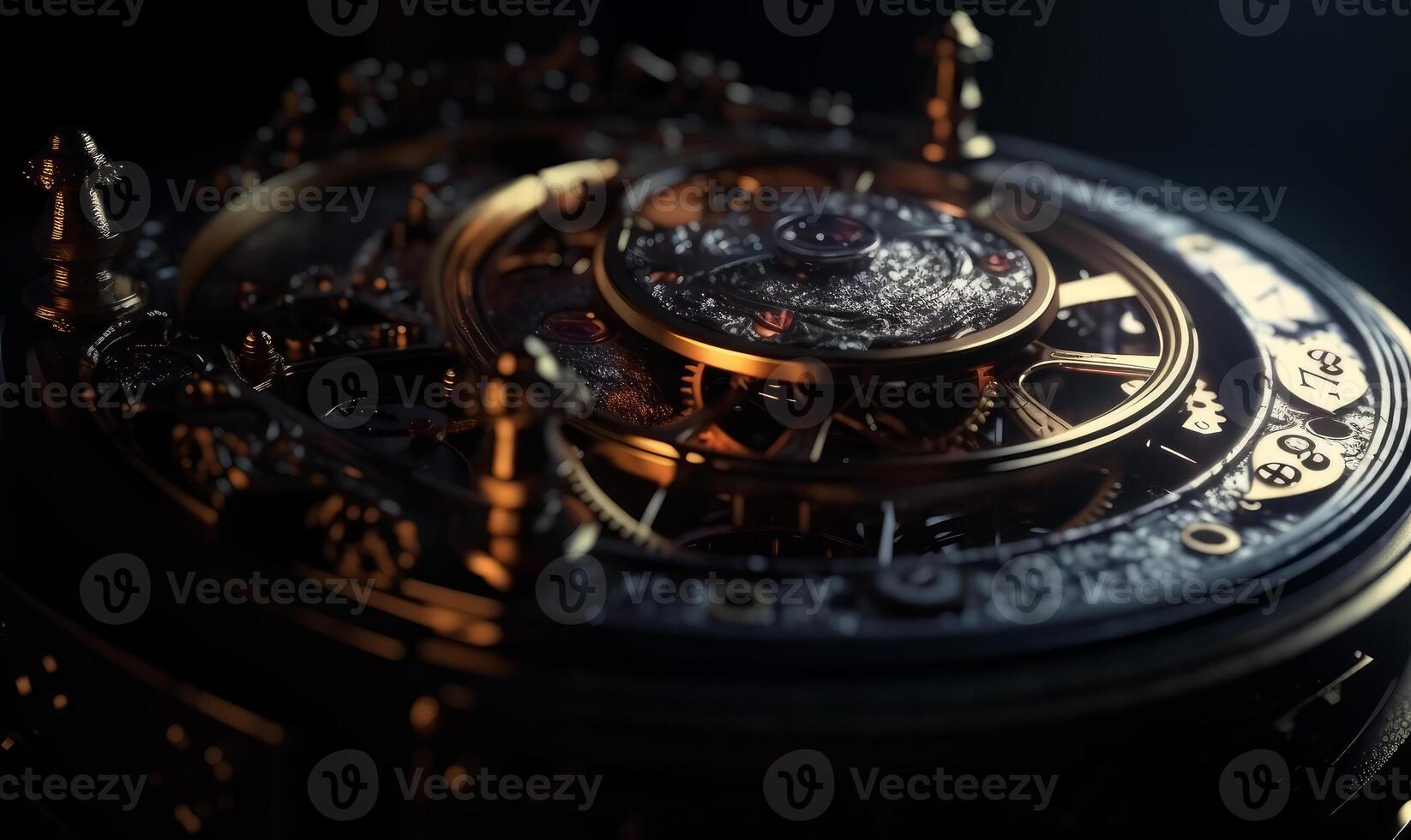 AI generated The mechanism of old watch close-up photo