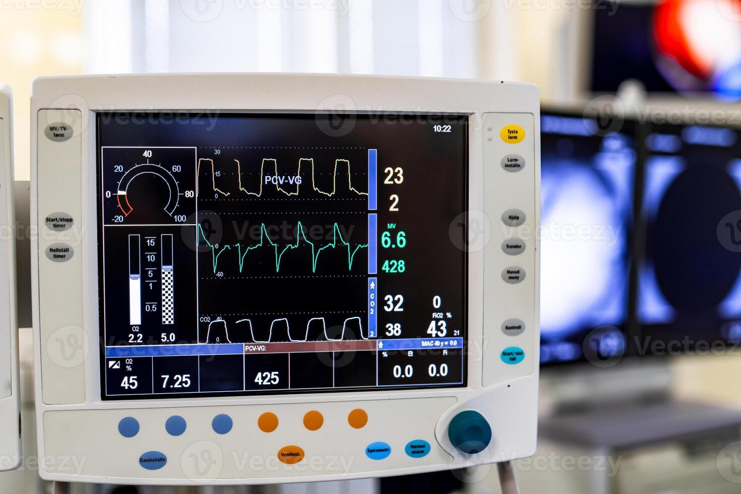 Artificial lung ventilation monitor in the intensive care unit. photo