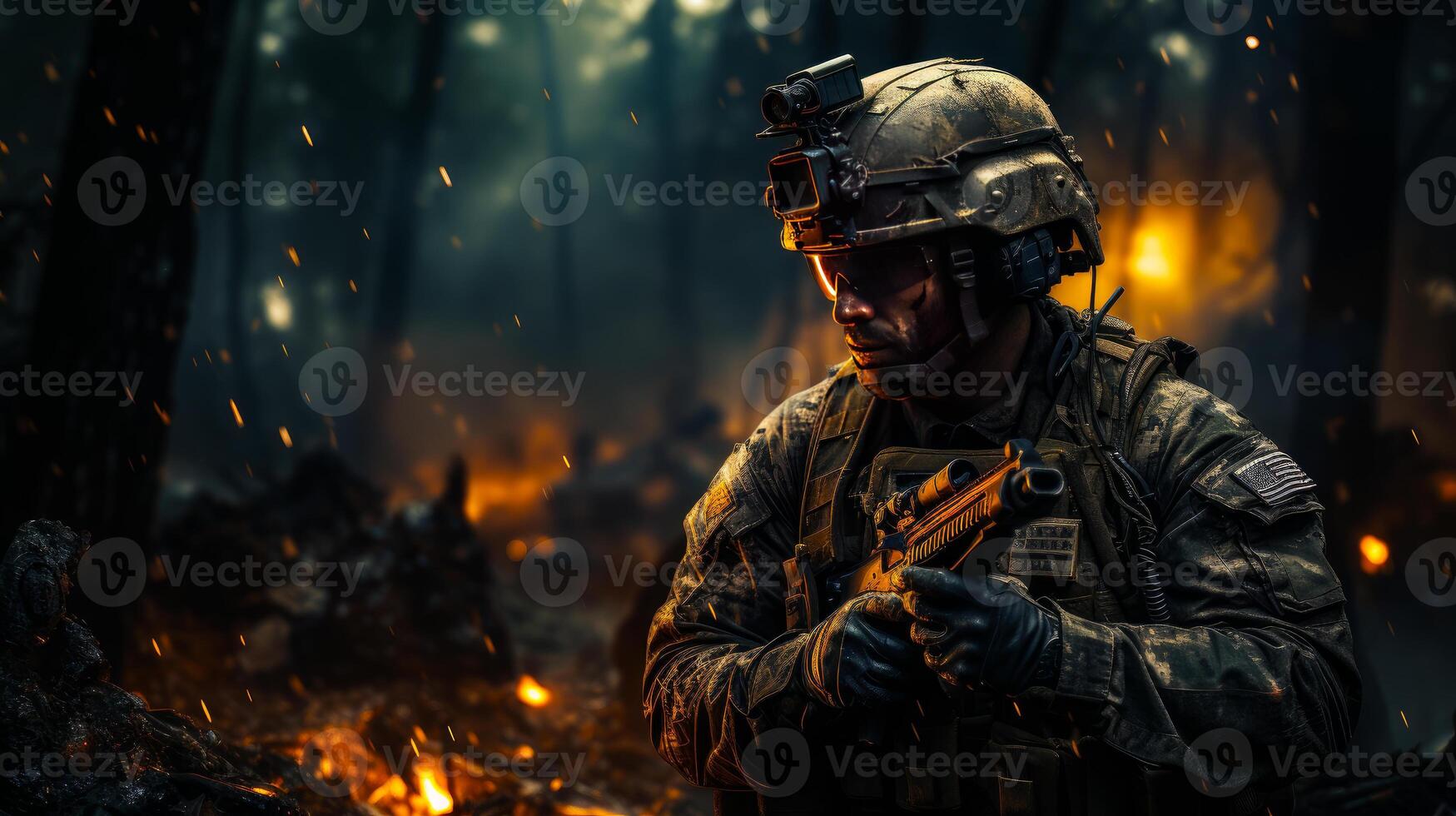 AI generated United States Army ranger in the mountains at sunset. Call of duty mobile hd art full wallpaper collection photo