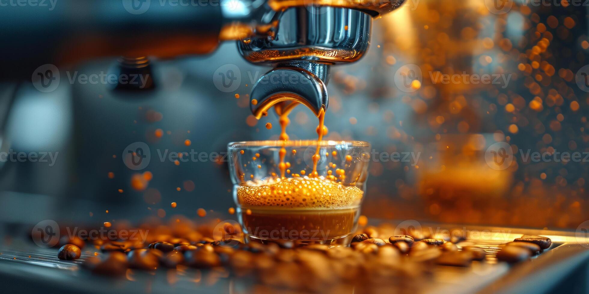 AI generated Coffee machine pouring coffee into glass photo