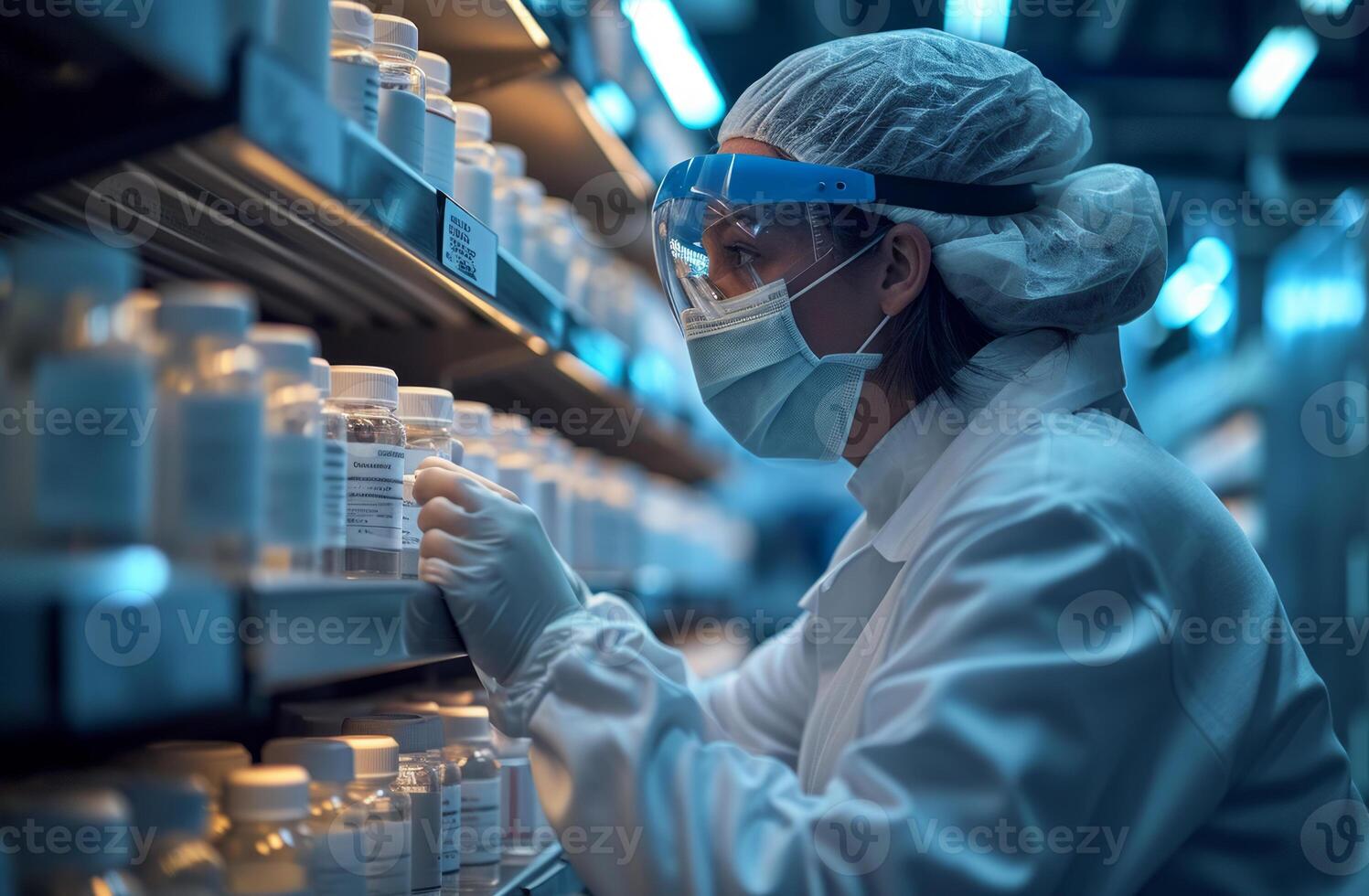 AI generated Female scientist is working with vaccine in laboratory photo