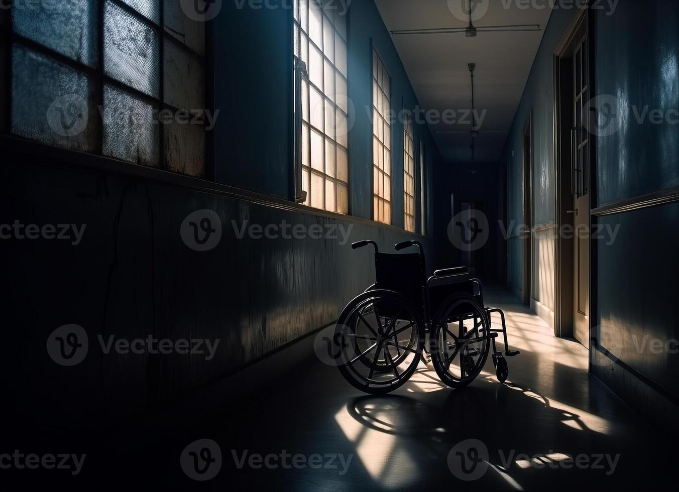 AI generated Wheelchair in the dark room photo