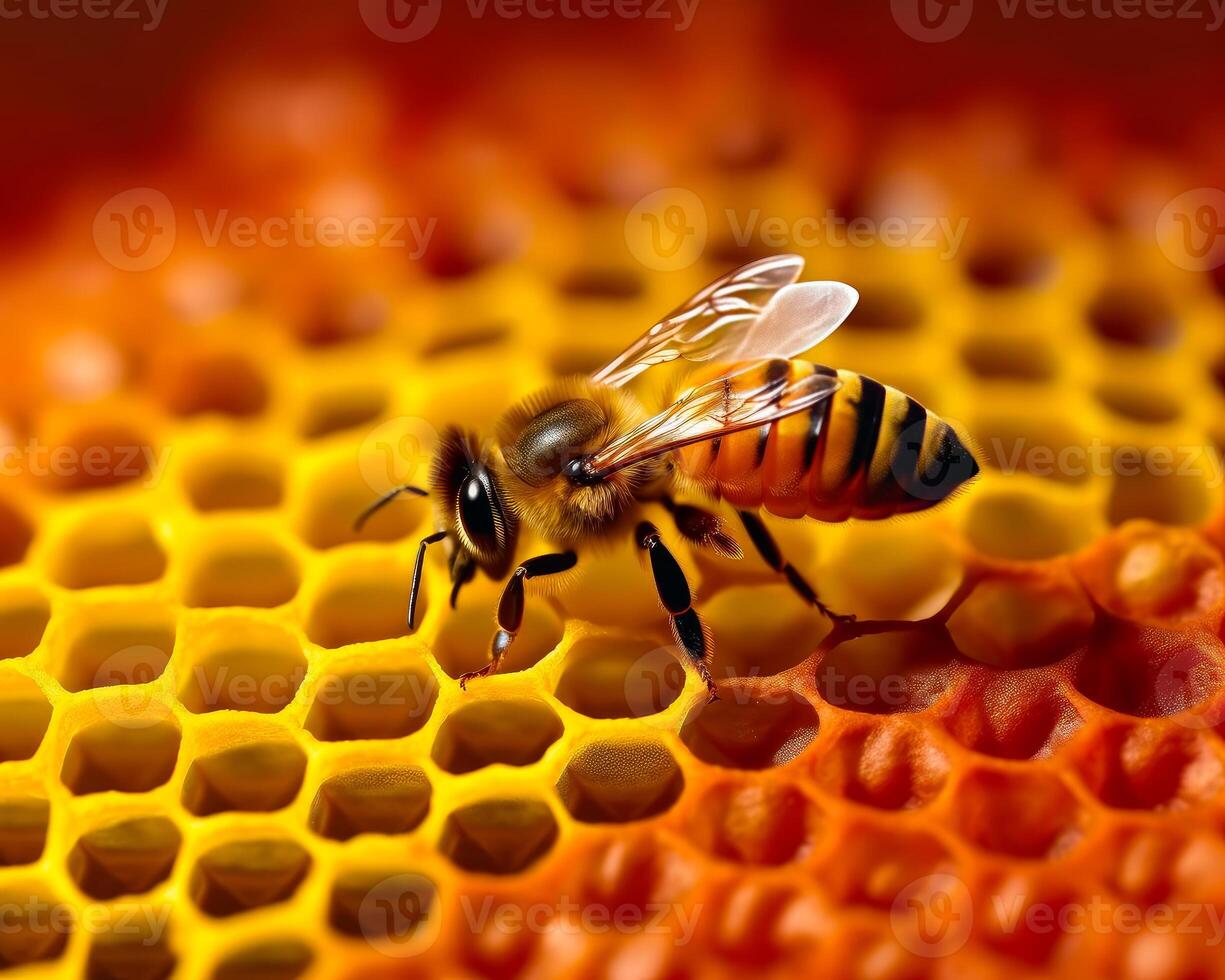 AI Generated Bee is working on honeycomb photo