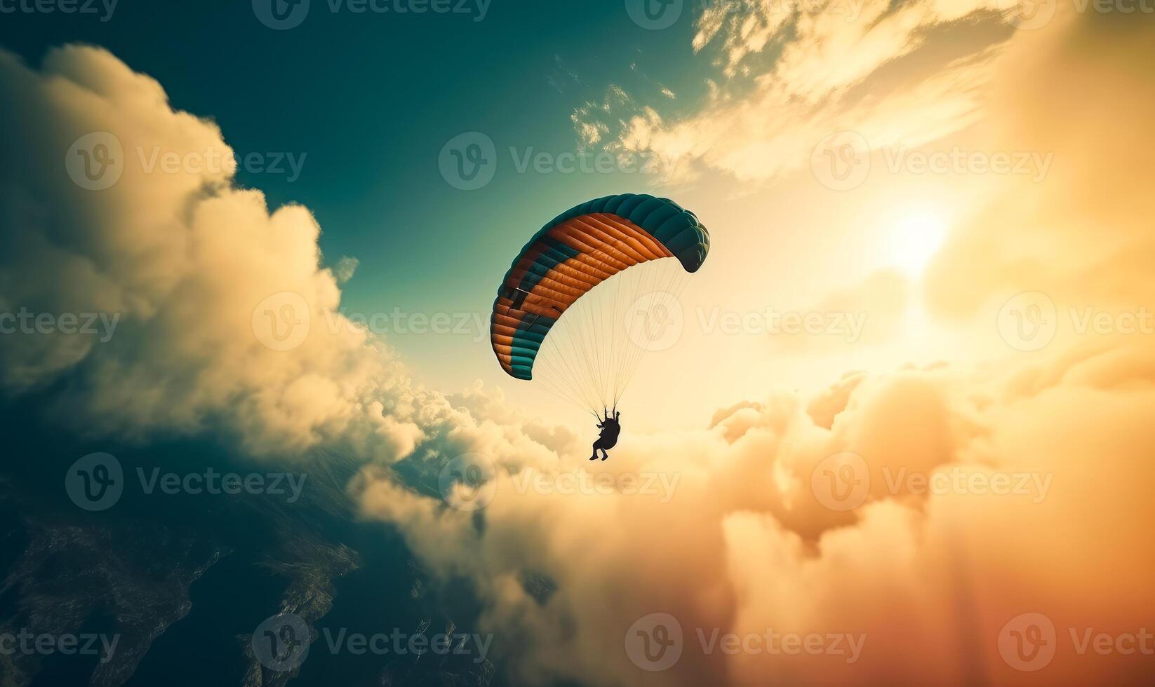 ai generado parapente encima el nubes foto