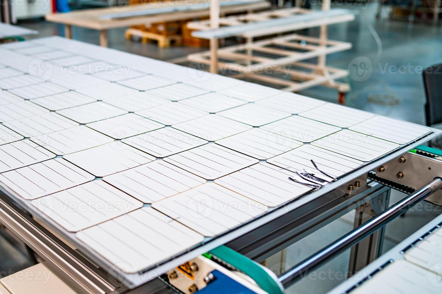 Workshop at factory for producing solar panels. High tech factory. photo