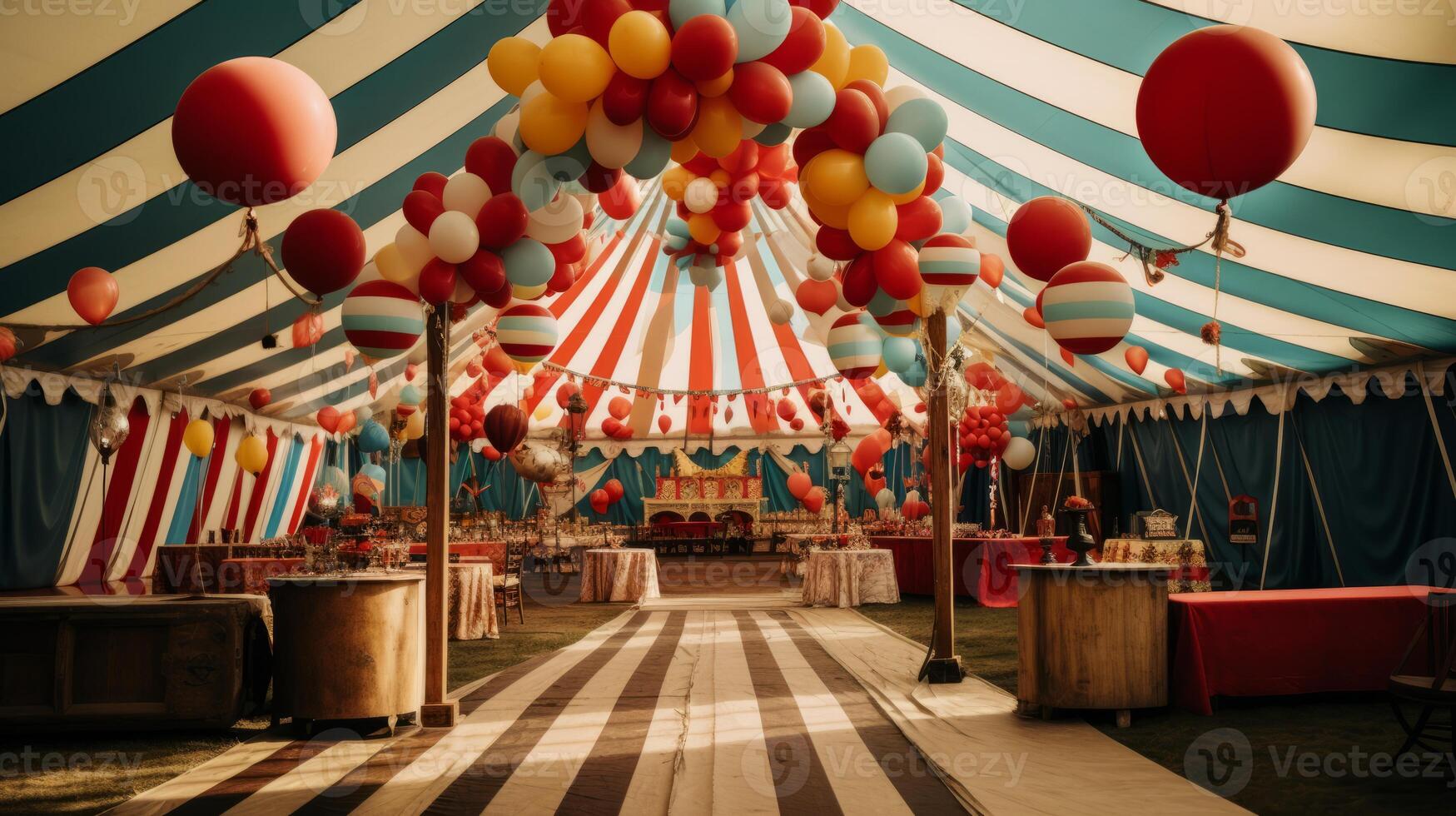 AI generated A costume party with a vintage circus theme, complete with big tops and acrobatics photo