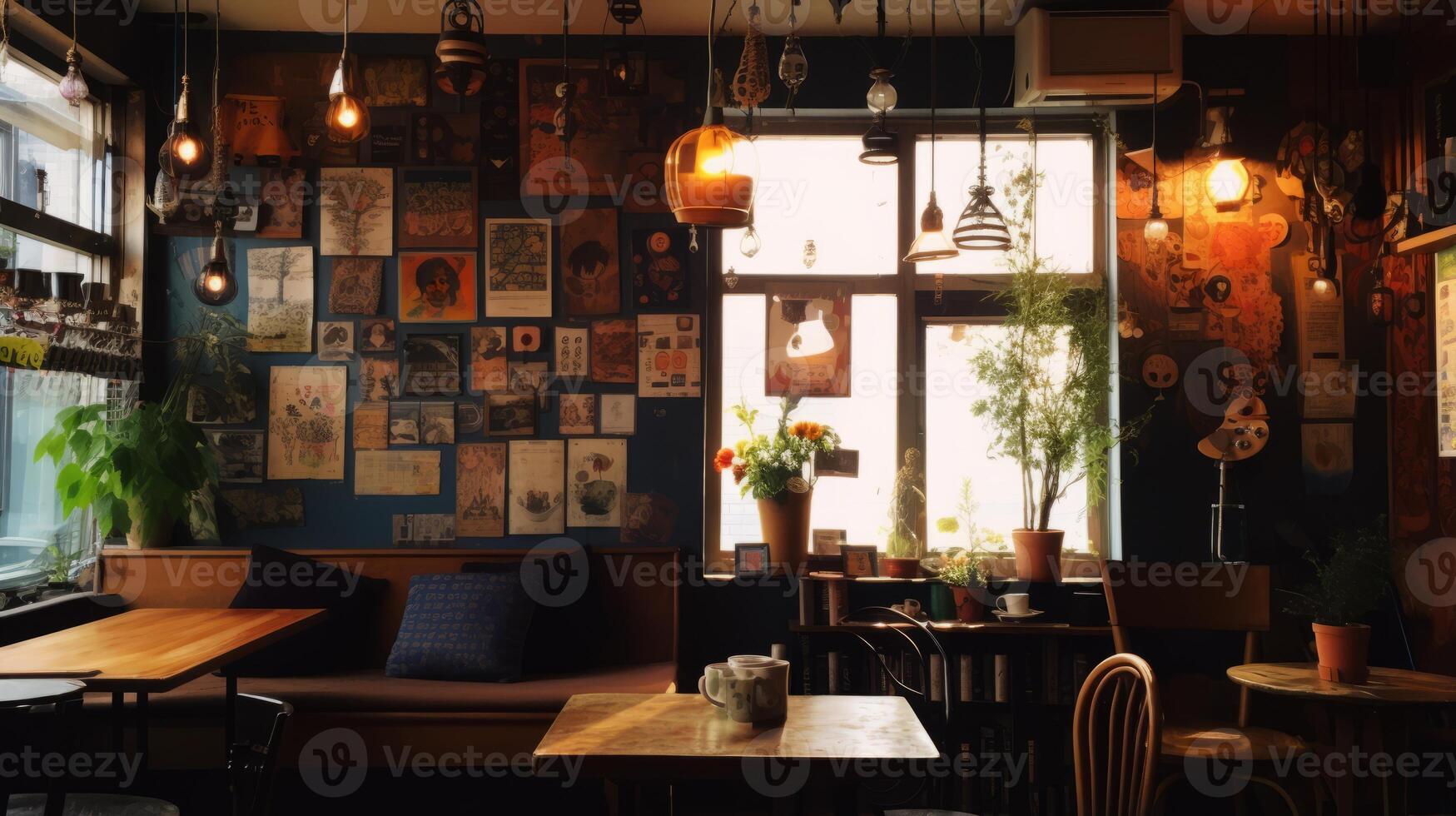 AI generated Artistic decor in a cozy cafe photo