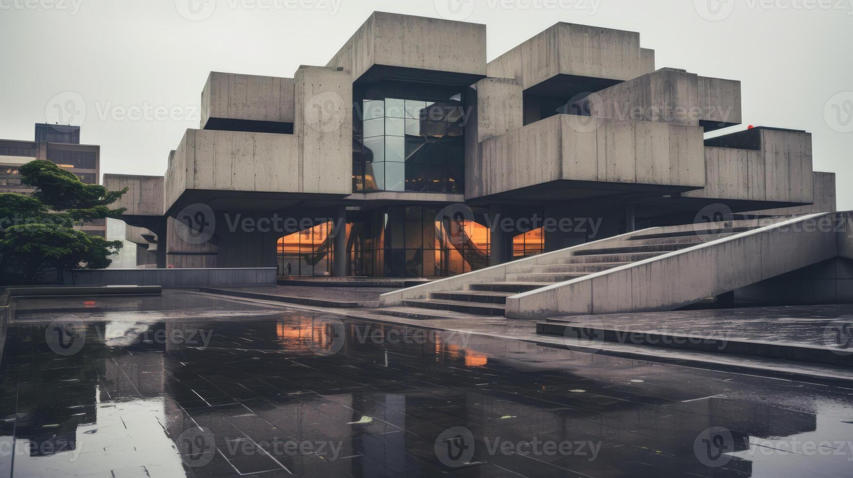 AI generated A futuristic brutalist building in a contemporary city photo